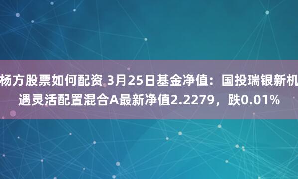 杨方股票如何配资 3月25日基金净值：国投瑞银新机遇灵活配置混合A最新净值2.2279，跌0.01%