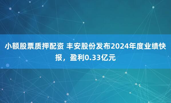 小额股票质押配资 丰安股份发布2024年度业绩快报，盈利0.33亿元