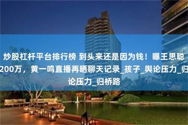 炒股杠杆平台排行榜 到头来还是因为钱！曝王思聪拒付200万，黄一鸣直播再晒聊天记录_孩子_舆论压力_归桥路