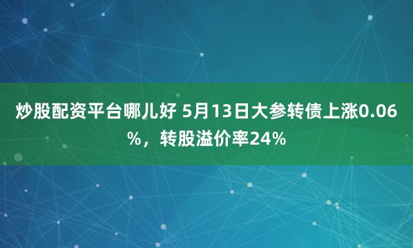炒股配资平台哪儿好 5月13日大参转债上涨0.06%，转股溢价率24%