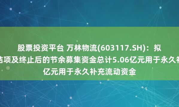 股票投资平台 万林物流(603117.SH)：拟将募投项目结项及终止后的节余募集资金总计5.06亿元用于永久补充流动资金