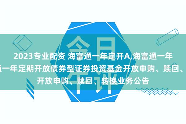 2023专业配资 海富通一年定开A,海富通一年定开C: 海富通一年定期开放债券型证券投资基金开放申购、赎回、转换业务公告