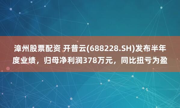 漳州股票配资 开普云(688228.SH)发布半年度业绩，归母净利润378万元，同比扭亏为盈