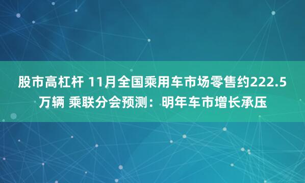 股市高杠杆 11月全国乘用车市场零售约222.5万辆 乘联分会预测：明年车市增长承压